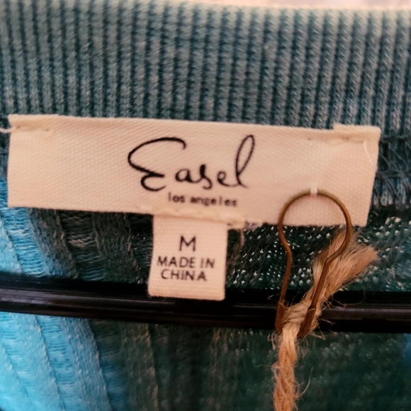 Easel Teal Oversized Mineral Wash Waffle Knit Thermal Pullover Sweater Boutique - Picture 4 of 5